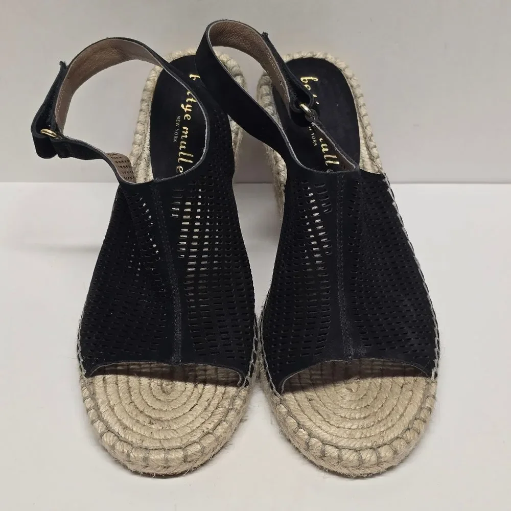Bettye Muller Vicente Espadrille Wedge Sandals Black Suede Women's 9